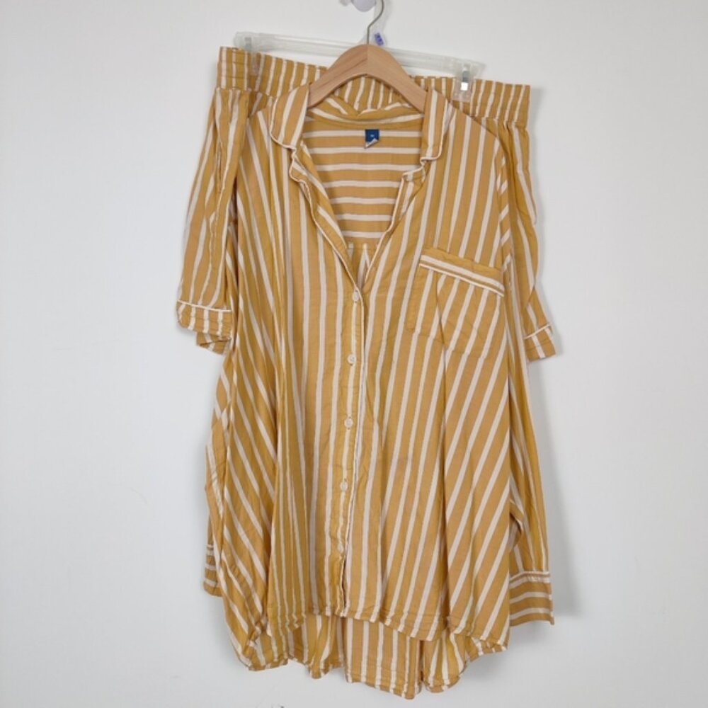 Old Navy Mustard Striped Button-Up Shirt Short Pajama Set Women's Size 3X